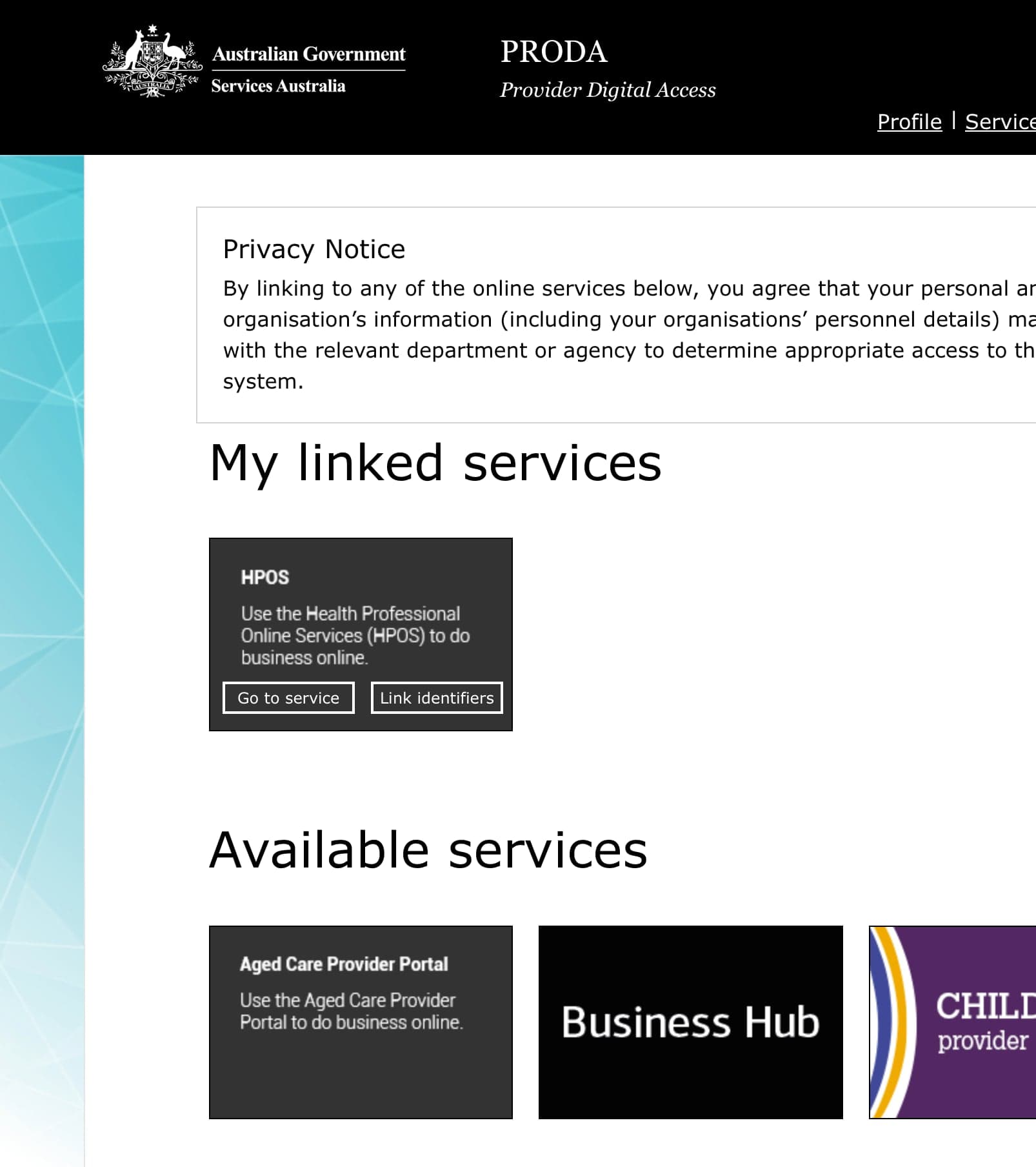 PRODA Login and HPOS Selection