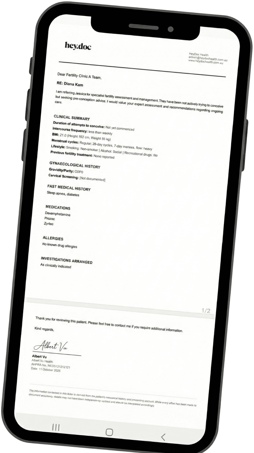 Receive fertility referral